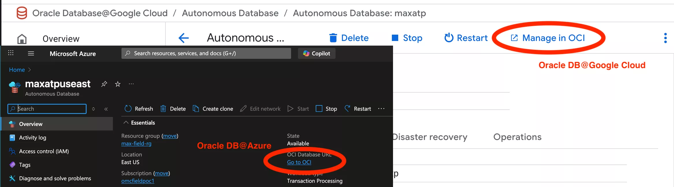 Select manage in OCI