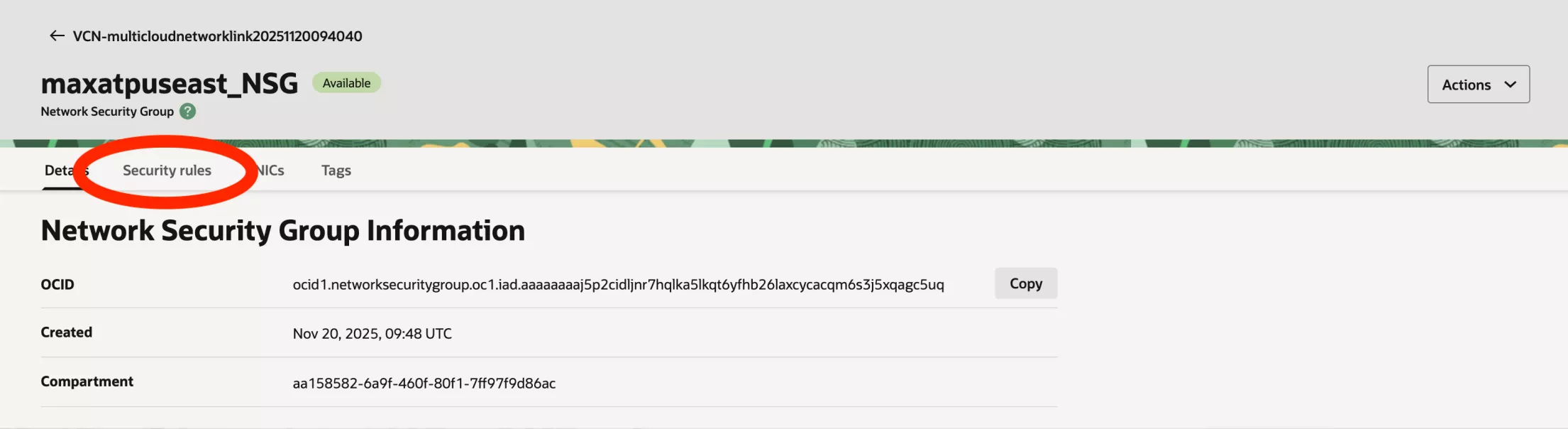 Select tab security rules