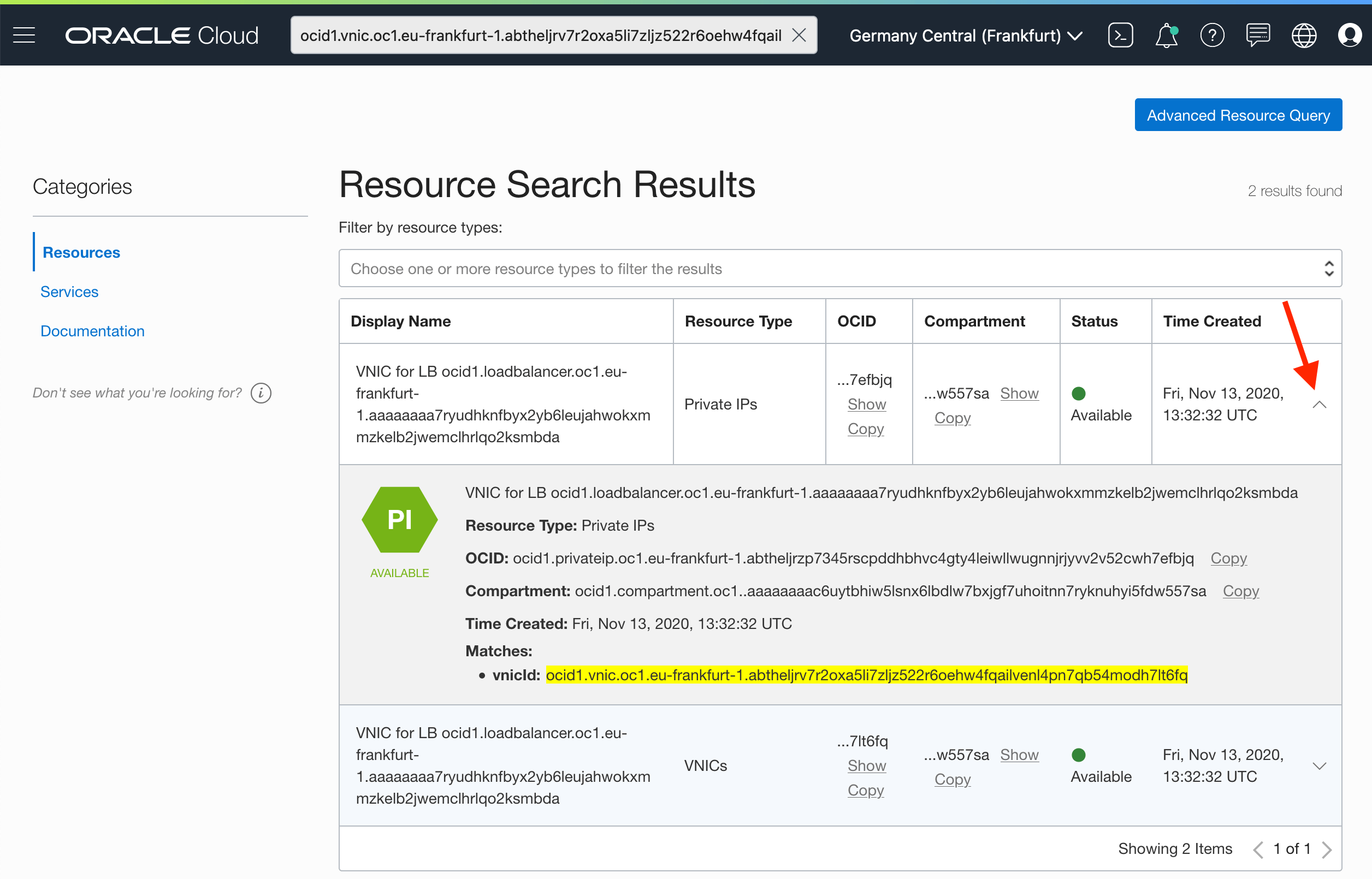 resource search results